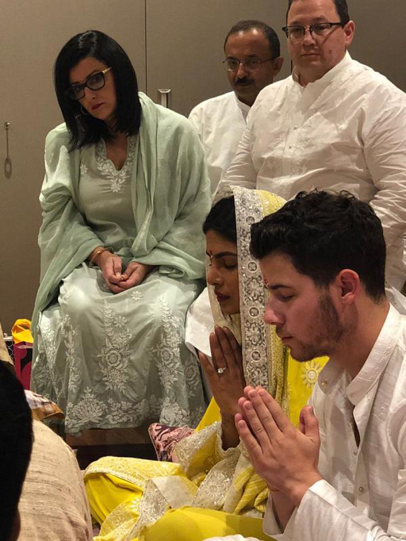 Nick Jonas' parents at his engagemenr ceremony in Mumbai