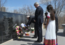 Visiting Indian Prime Minister Narendra Modi paying tributes at Air India memorial in Toronto, along with then Canadian prime minister Stephen Harper