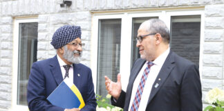 Surjit Babra with Toronto Metropolitan University president and vice-chancellor Mohamed Lachemi.